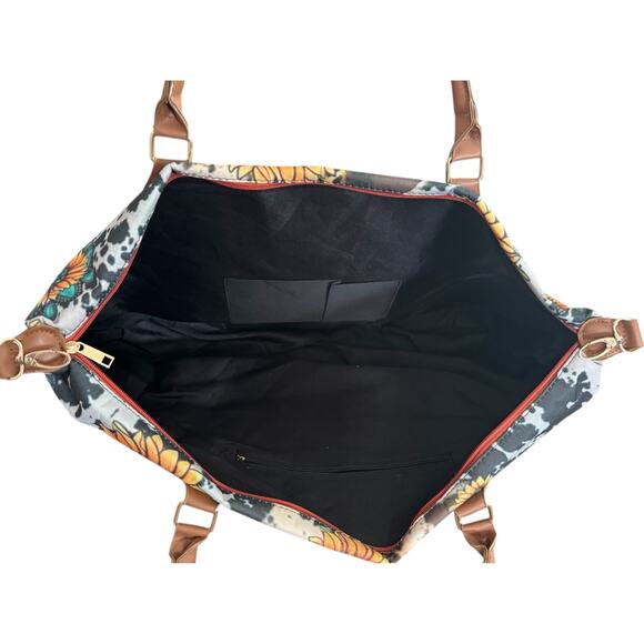 Sunflower Leopard Weekender Bag • Large Travel Tote • Cowhide Print Duffel - Picture 5 of 8